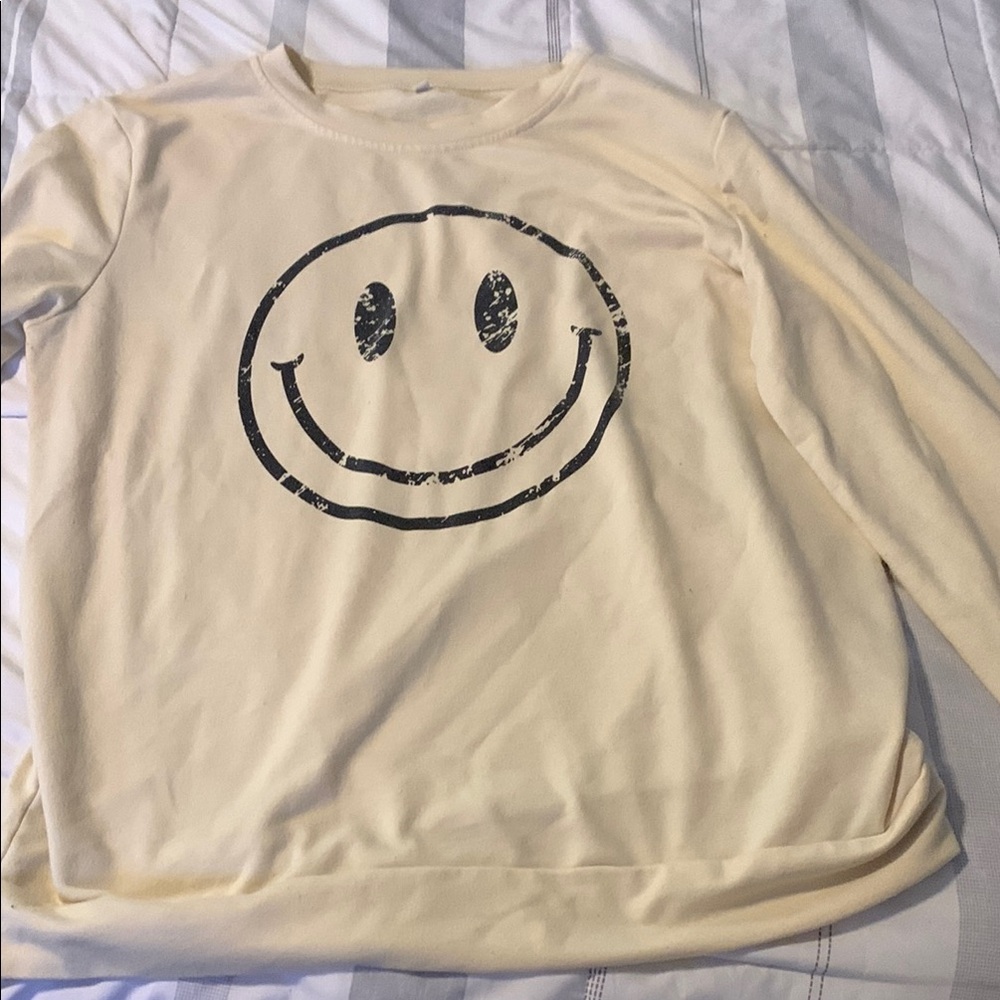 SHEIN Cream Smiley Face Sweatshirt